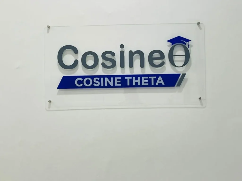 Acrylic reception sign for Cosine Theta