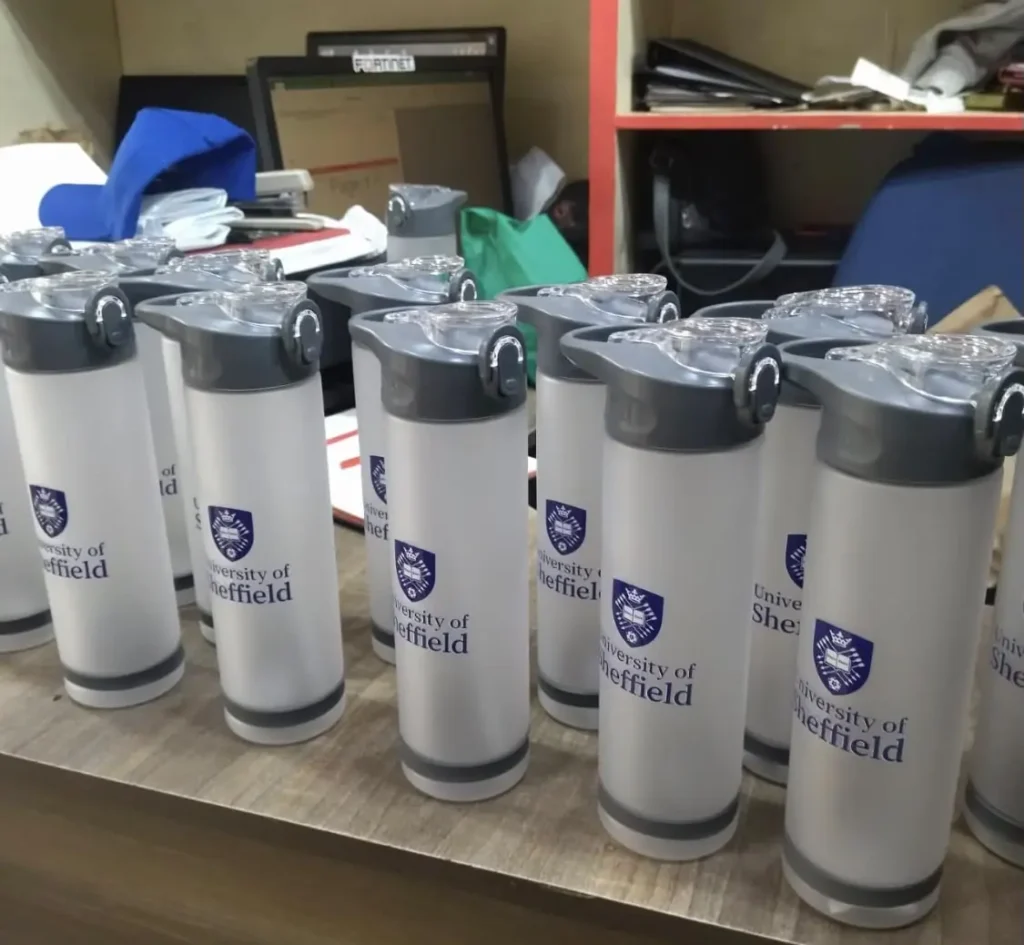 Branded water bottles for the University of Sheffield
