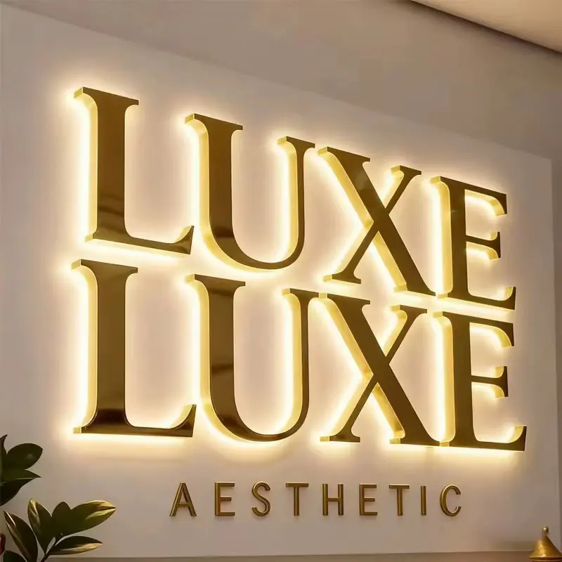Gold LUXE Aesthetic 3D letter sign with warm backlight