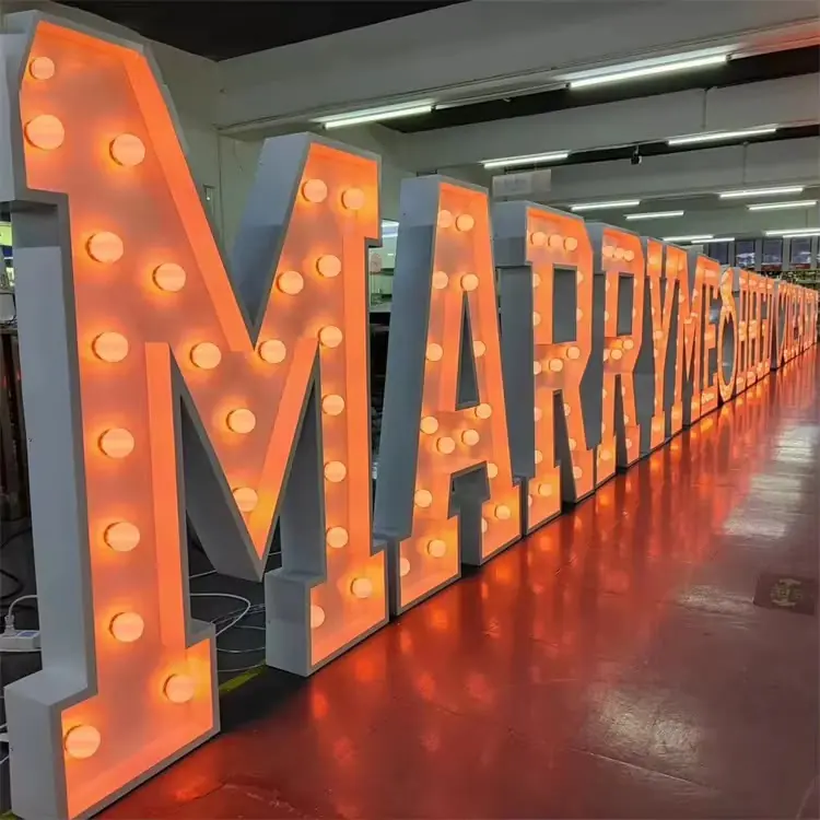 Giant Marry Me marquee bulb letters