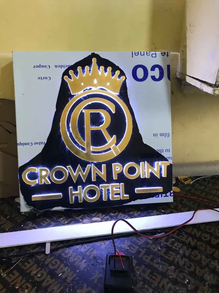 Crown Point Hotel illuminated logo sign