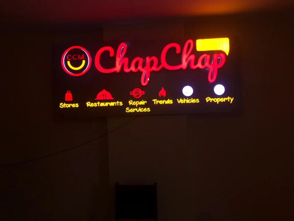 ChapChap illuminated logo sign